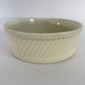 Vintage Hall 505 Soufflé Bowl Ivory Ribbed Ceramic Porcelain 2.75” x 8” Feeder